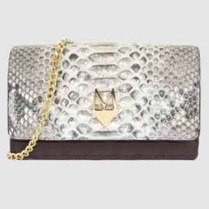 Pochette "Divina" Borsa in vera pelle di Pitone Bianco e Nero e pelle Marrone