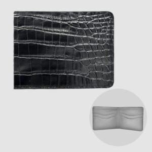 Portafoglio mod. "Esemplare" in vera pelle di Coccodrillo Nero Personalizzabile