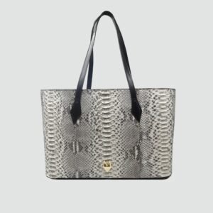 Borsa Shopper "Grandiosa" in vera pelle di Pitone Bianco Marmo